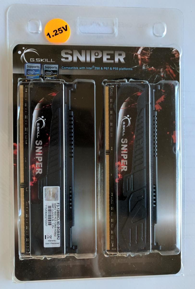 For sale G.Skill Sniper 8GB (2x4GB) DDR3-1600 low-voltage 1.25V kit F3-12800CL9D-8GBSR2